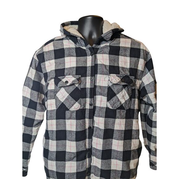 Boston Traders Flannel Jacket Shirt Womens XXL Sherpa Lined Hooded Plaid Shacket - Picture 11 of 15